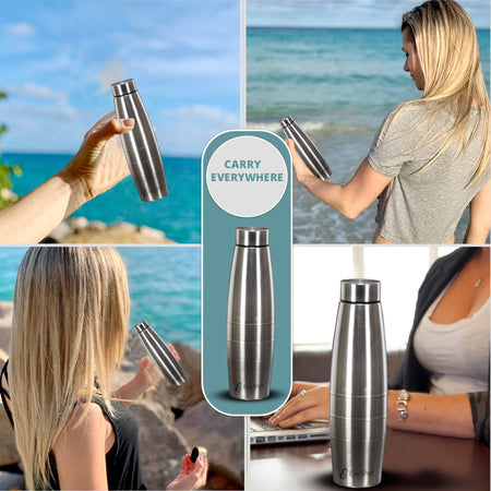 Cylinderical Stainless Steel Water Bottle 1 Litre Silver | Eco-Friendly, Non-Toxic & BPA Free, Lightweight, Leak-Proof & Durable (1000ml) - PIX-1020/Silver