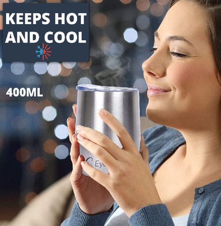 Aesthetic Stainless Steel Coffee Insulated Mug | Hot And Cold Feature For 12Hrs  | Double Wall Insulated Stainless Steel Water, Tea & Coffee Tumbler | Durable Travel/Indoor Coffee/Tea/Water Mug With Lid (400ml) - PIX-Wine Mug/Silver