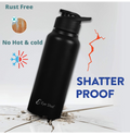 Dual Curve Mini Black Stainless Steel Water Bottle | Eco-Friendly, Non-Toxic & BPA Free, Compact Water Bottle | Rust-Proof, Lightweight, Leak-Proof & Long Lasting - PIX-DG-021/BK 500 ML