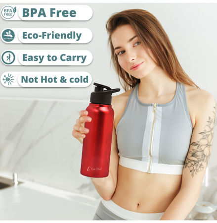 Dual Curve Mini Red Stainless Steel Water Bottle | Eco-Friendly, Non-Toxic & BPA Free, Compact Water Bottle | Rust-Proof, Lightweight, Leak-Proof & Long Lasting Bottle - PIX-DG-021/Red 1000 ML