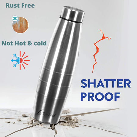 Cylinderical Stainless Steel Water Bottle 1 Litre Silver | Eco-Friendly, Non-Toxic & BPA Free, Lightweight, Leak-Proof & Durable (1000ml) - PIX-1020/Silver