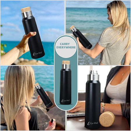 Brown Cork Wide Mouth Stainless Black Double Wall Steel Water Bottle | Hot & Cold Upto 12Hrs | Eco-Friendly, Non-Toxic & BPA Free Water Bottle | Rust-Proof, Lightweight, Leak-Proof & Durable (500ml) - PIX-2015/Black