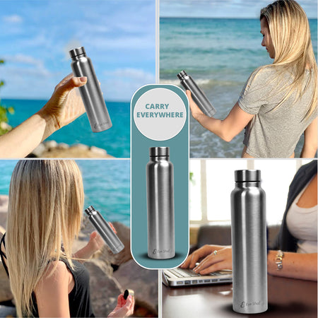 Cylindro Stainless Steel Bottle 1 Litre - Silver | Lightweight, Leak-Proof & Durable | Eco-Friendly, BPA Free Water Bottles (1000ml)-  PIX/1019/Silver